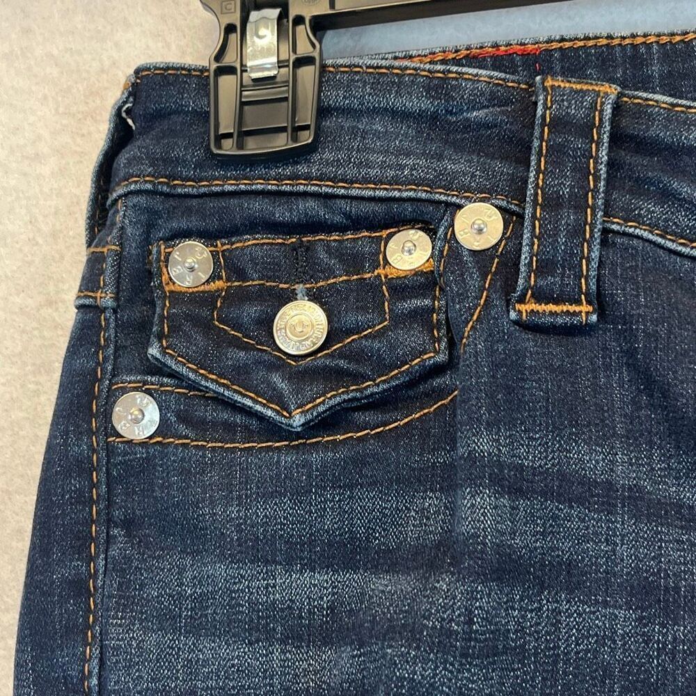 TRUE RELIGION Women’s Jeans Size 27 Blue Halle Mid Rise Capri Distressed Skinny - Picture 4 of 16
